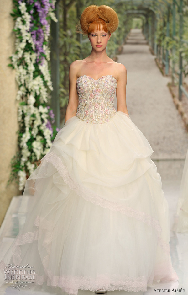 Atelier Aimee 2011 ball gown wedding dress with pink accents