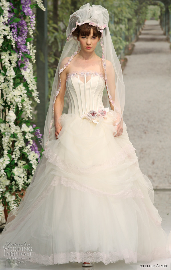 Milady ball gown with lined with light pink lace