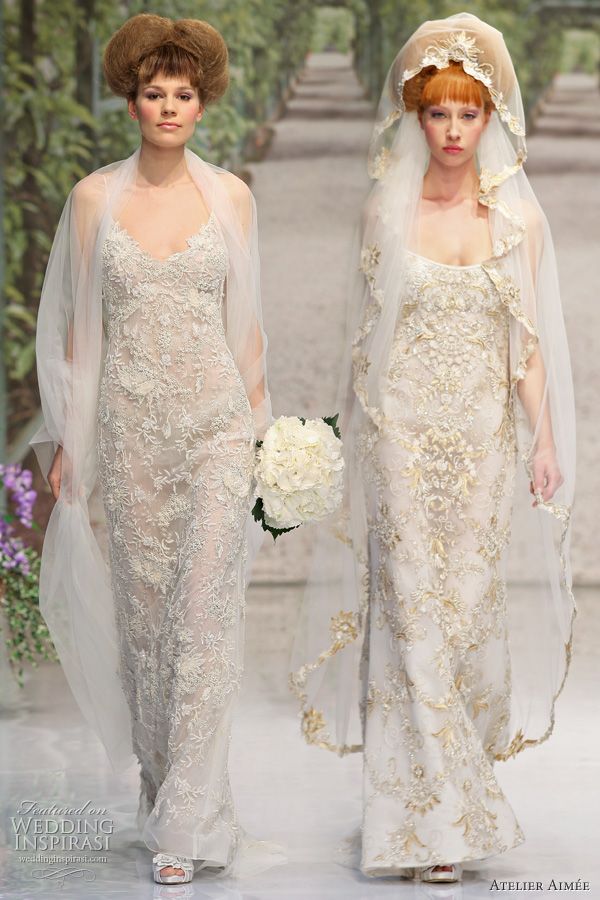 2011 wedding dresses, brides on runway wearing veils as they model bridal gowns made in Italy by Atelier Aimee