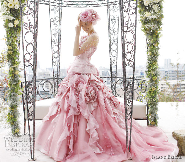 Island Bridal pink ball gown wedding dress 