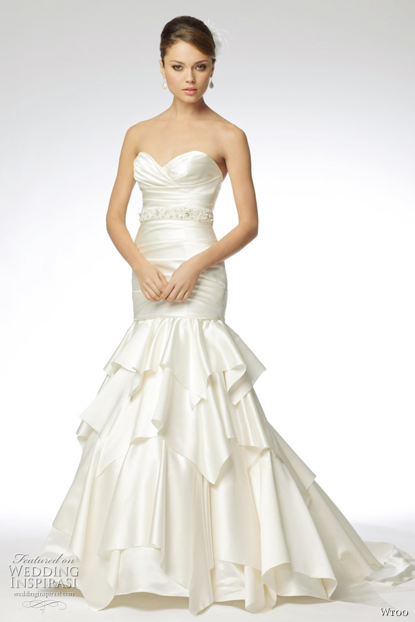 Irina white point d 39esprit strapless bridal gown with shirred bodice and 