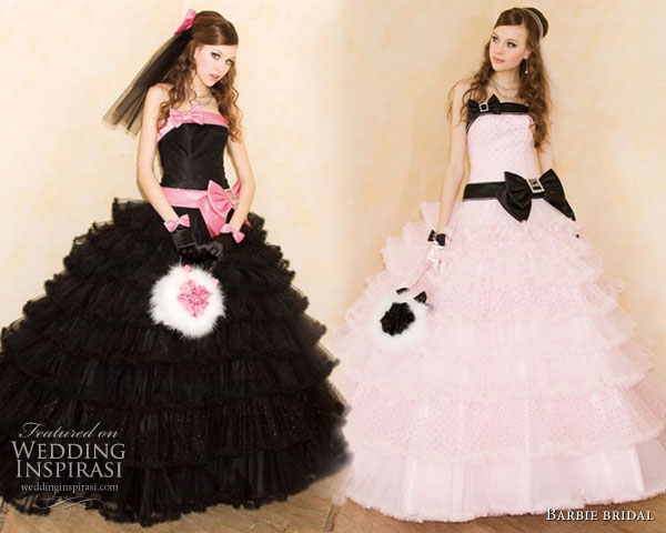 Black pink with bows wedding dress or quinceanera gown from Barbie Bridal