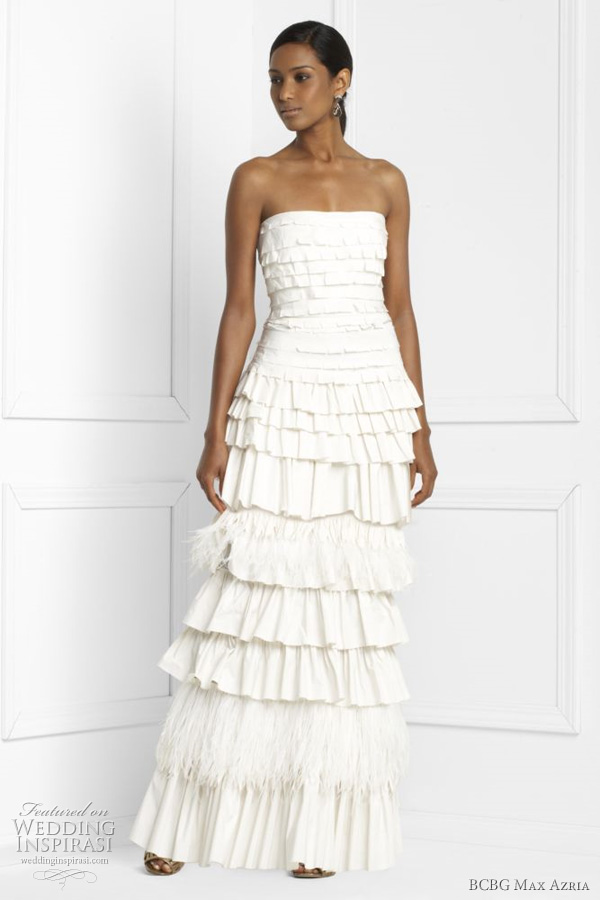 bcbg max azria bridal 2011 TIERED STRAPLESS GOWN in taffeta and feathers