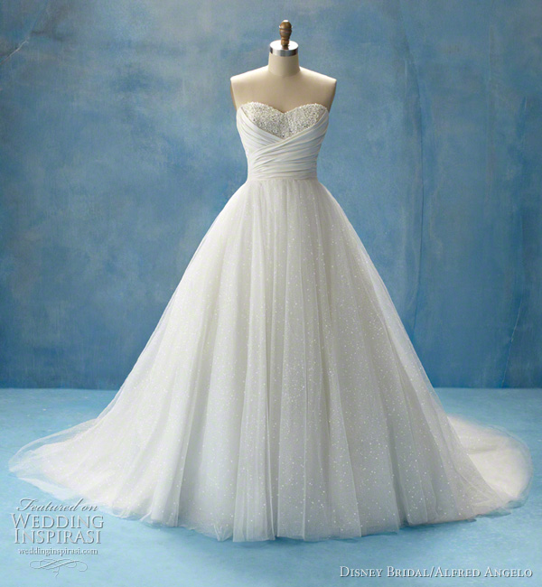 Princess Jasmine wedding dress featuring flowing soft shimmer satin and a 