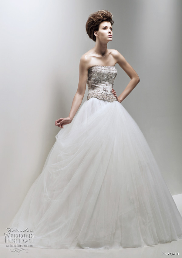 gown wedding dress with heavily encrusted Swarovski crystal and precious
