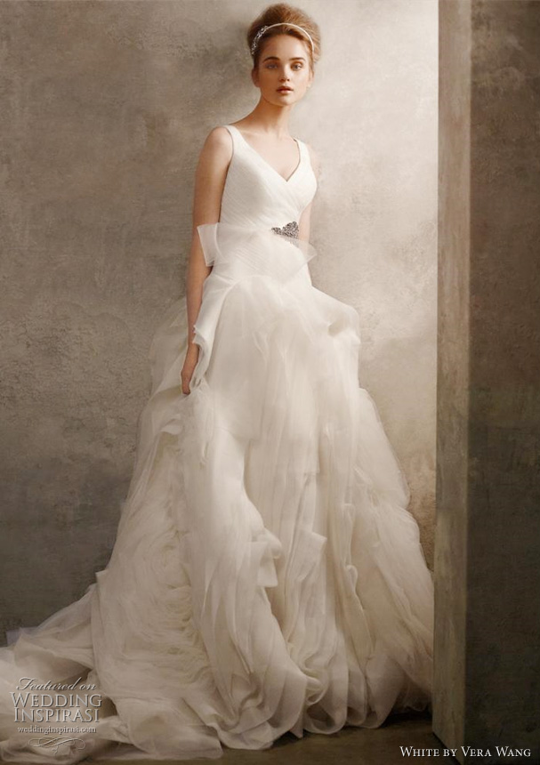 white by vera wang wedding dresses spring 2011 V Neck Ball Gown with Fully 