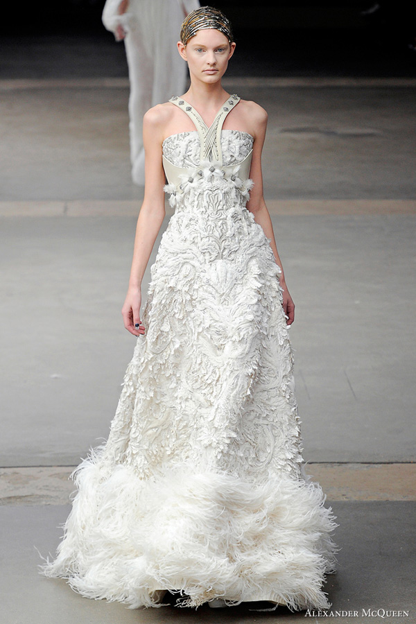 Remarkable texture on this gown lined with feathers