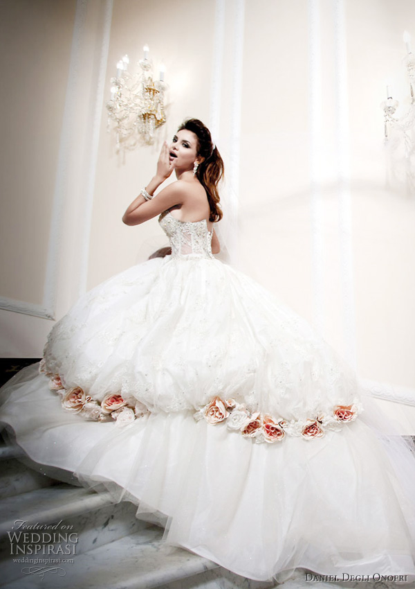 Cinderella wedding dress taffeta and tulle skirt with embroidered flowers