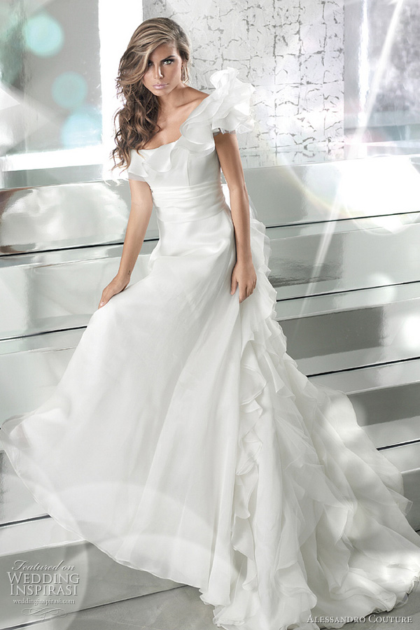 couture bridal gowns 2011 Valencienne strapless lace fit and flare gown