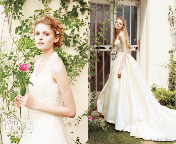 Romantic white and color wedding dresses from Japanese brand Felice Vita