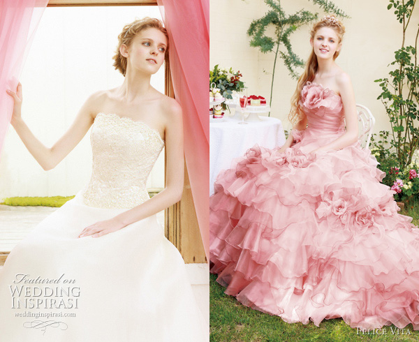 Love the beautiful shade of rose on the ruffle pastel pink wedding dress on 