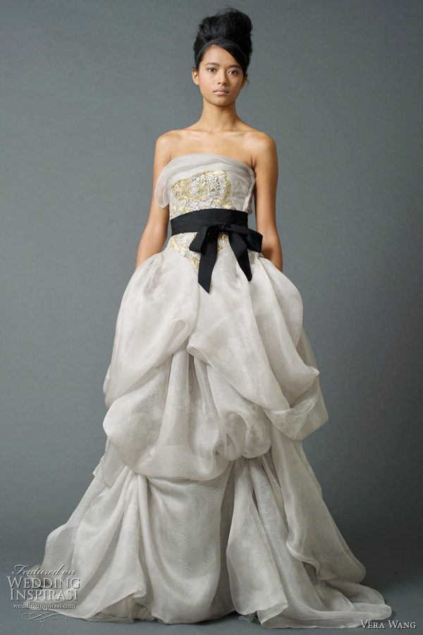 vera wang wedding dresses fall 2011 Smokey ball gown with gold detail at