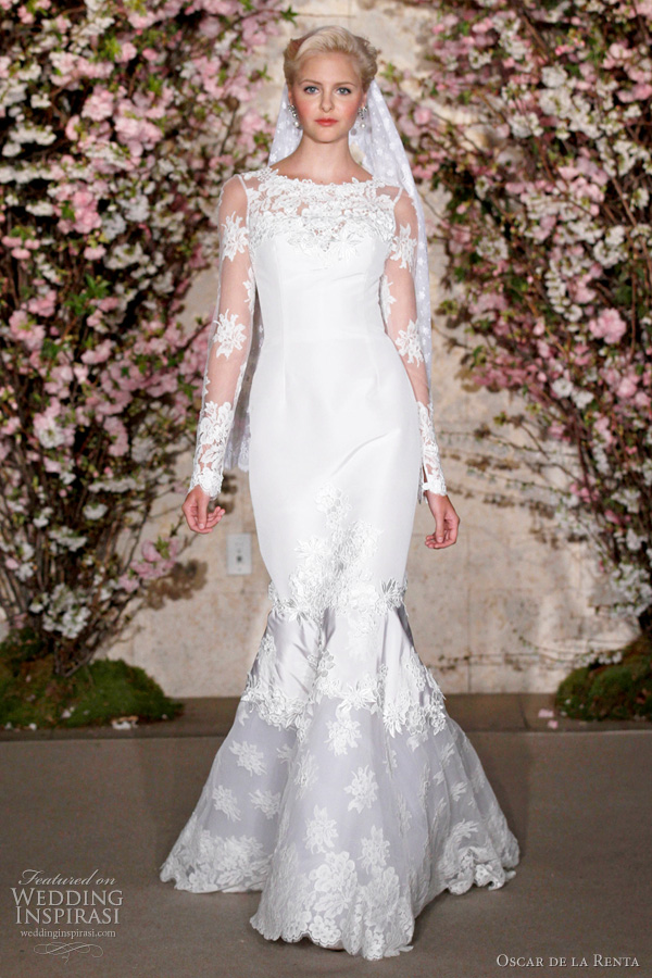 oscar de la renta wedding dresses 2012 long sleeve bridal gown