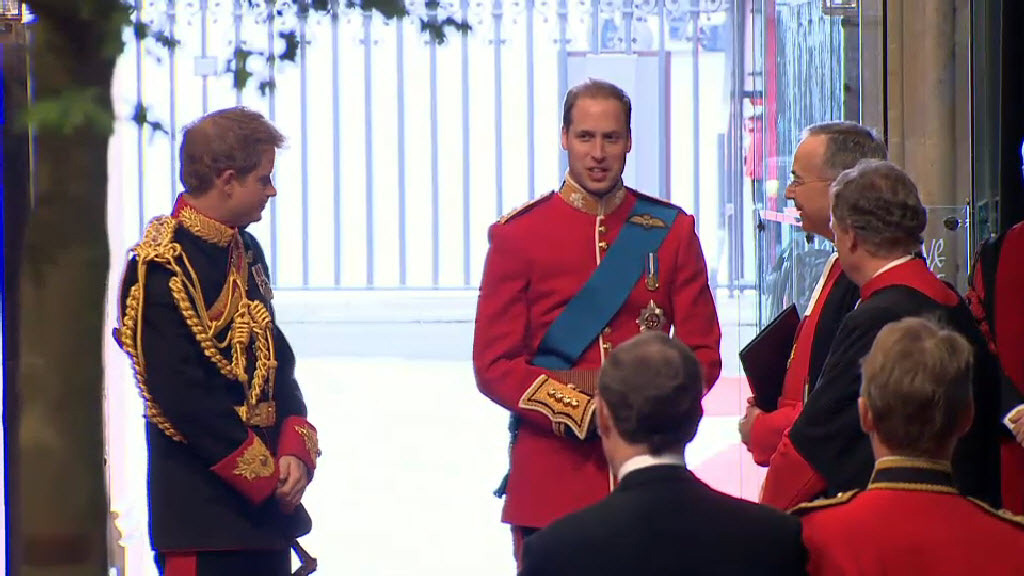 Prince William and his brother and best man Prince Harry arrive at 
