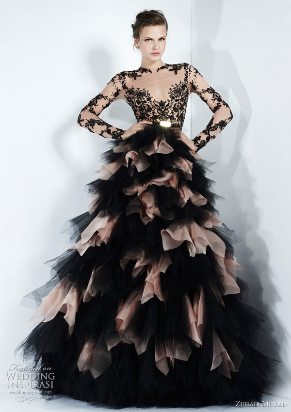 zuhair murad fall winter 2011 Black dotted netting over pale pink strapless
