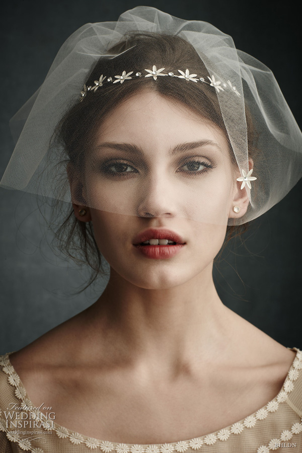 A couple of gorgeous bridal hair accessories and wedding dresses from BHLDN