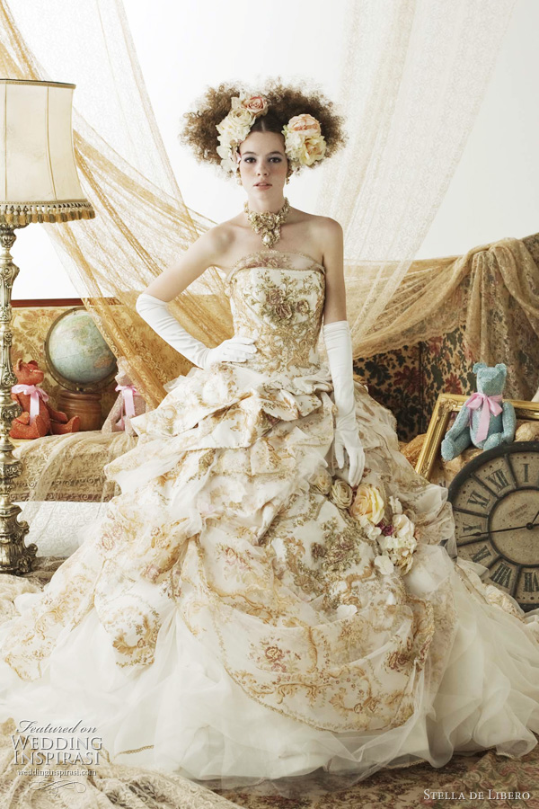 gold wedding dress stella libero - marie antoinette inspired rococo bridal collection