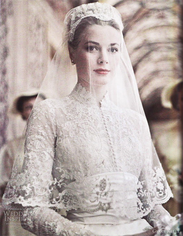 high collar long sleeve lace wedding gown worn by another princess