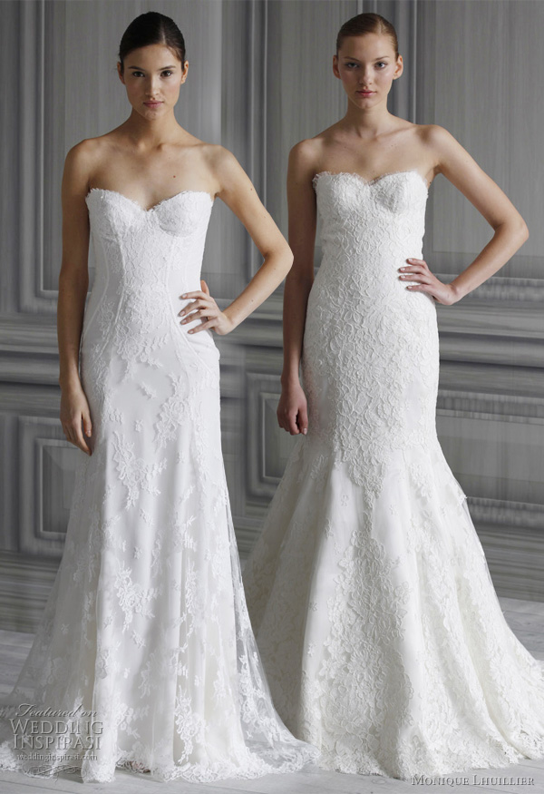 monique lhuillier 2012 wedding dresses strapless lace bridal gowns
