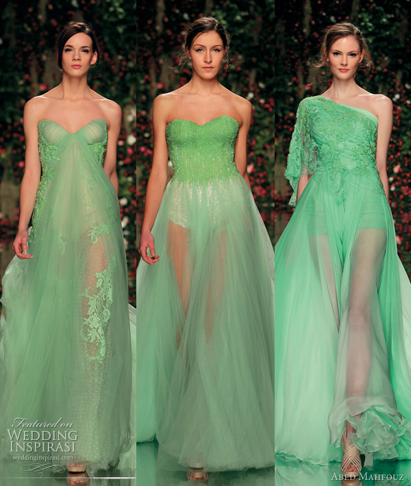 green wedding dress ideas 2011 Mauve taupe gowns with line detailing on the