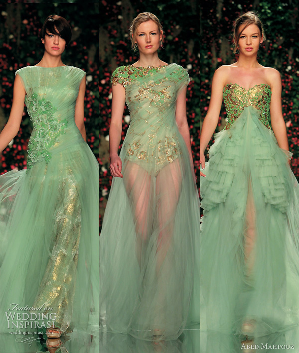 Pale green dresses with gold accents green wedding dresses abed mahfouz