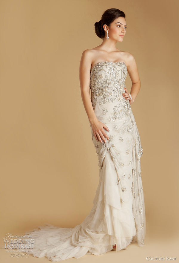 strapless wedding dress with custom designed hand appliqued Hemla lace