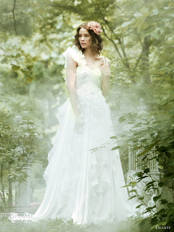 Romantic ruffle wedding dresses â€” one-shoulder strap, above and off ...