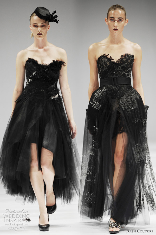 Strapless tulle dresses with asymmetric hemlines trash couture spring 