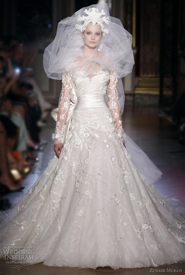 Above long sleeve wedding dress with wide sash