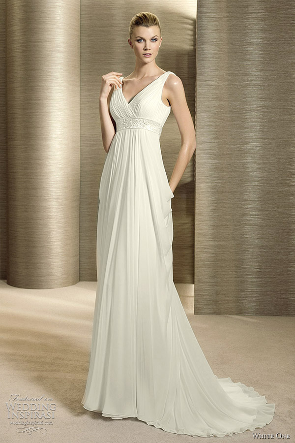 Elegant gown with side draping grecian wedding dresses white one