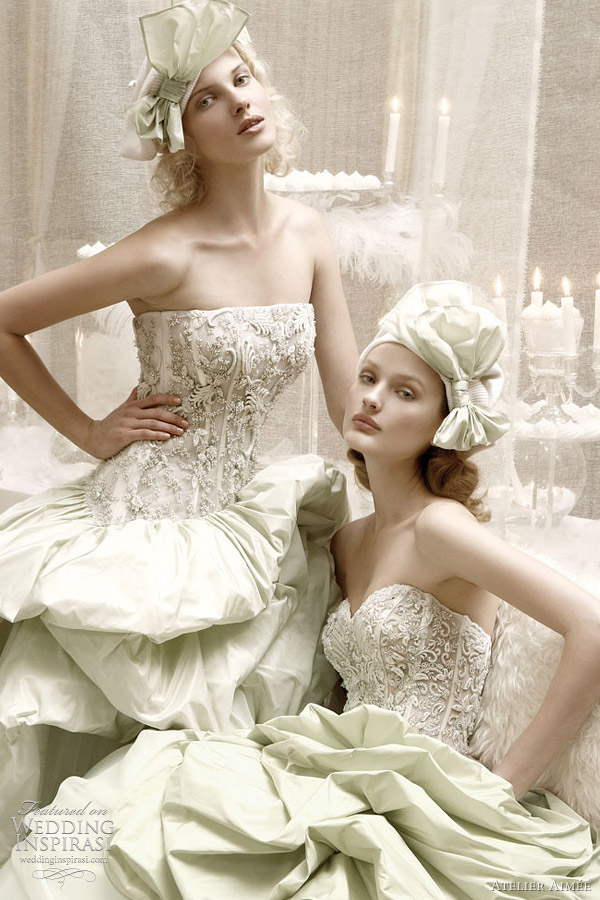 green wedding dresses closeup