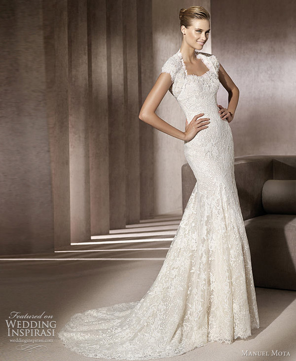 Ermita an elegant fit and flare lace gown manuel mota wedding dresses 2012 