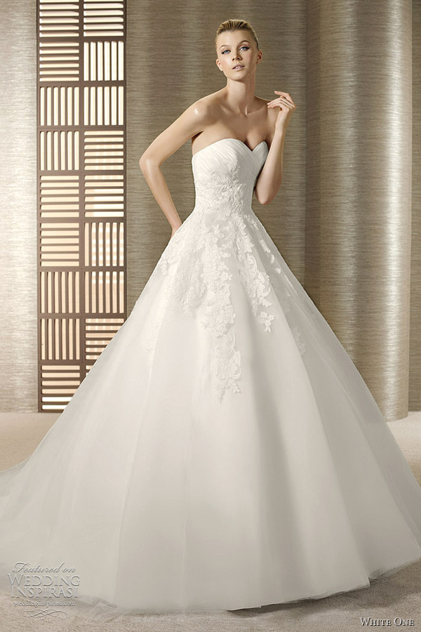 Another beautiful ball gown style. This one has a corded lace bodice.