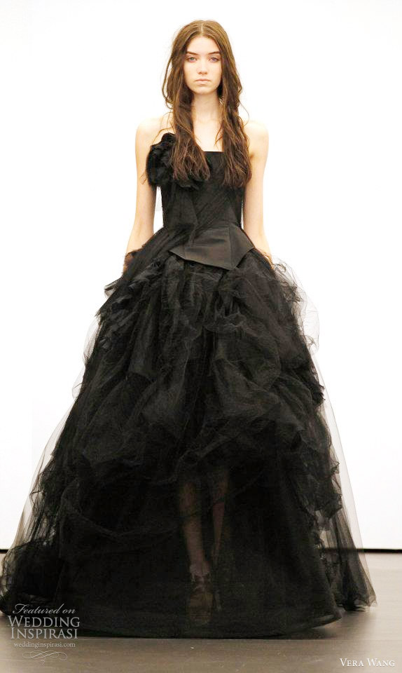 vera wang black wedding dresss 2012 Black stretch chiffon strapless mermaid