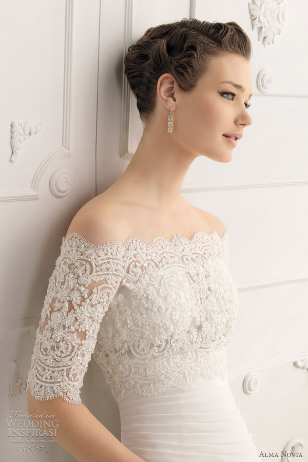 Saboya pleated gown shown with offtheshoulder beaded lace short sleeve