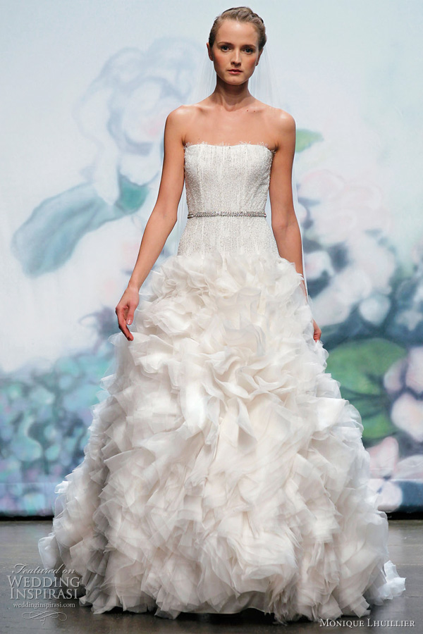 monique lhuillier wedding dresses Emma reembroidered lace strapless 