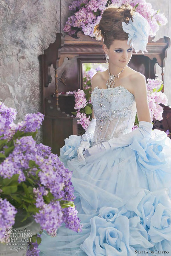 Above and below light blue ball gown see same design in light pink and