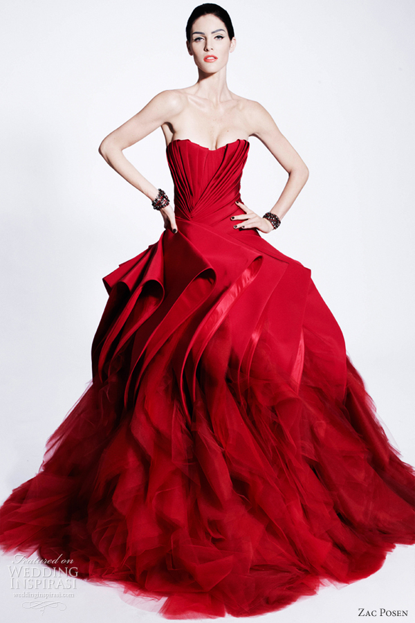 zac posen fall 2012 red wedding dress