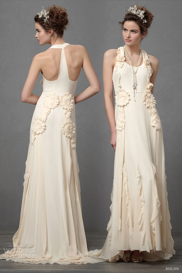 AvanteGarde wedding dress by Quilaree a pale peach racerback gown with 