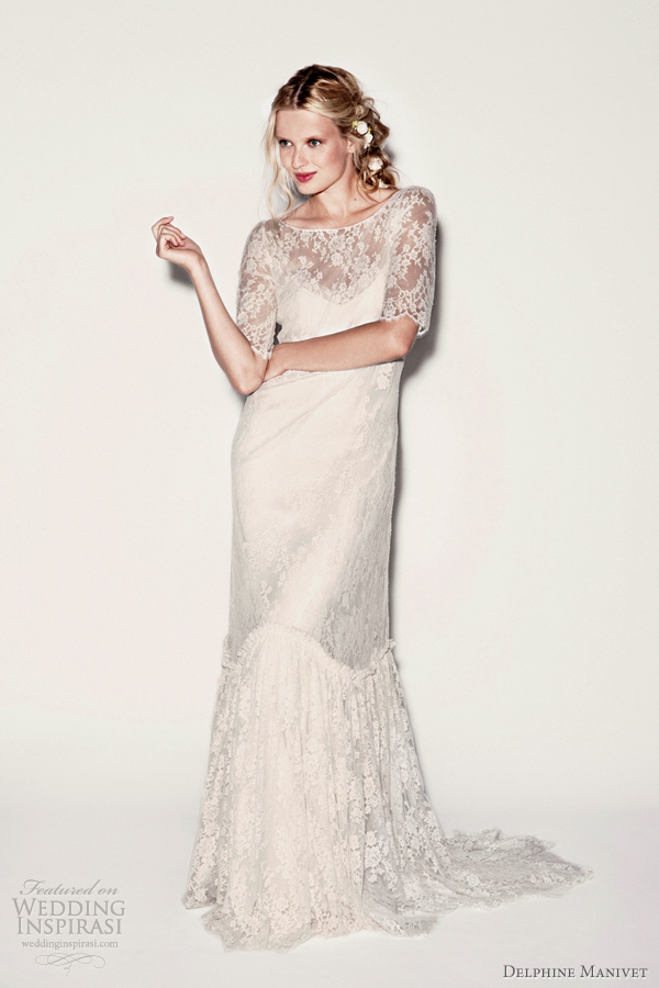 Raphaelo wedding gown with Calais lace overlay and small train