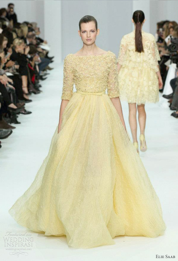 elie saab 2012 yellow wedding dress ideas Peach pale green and baby pink 