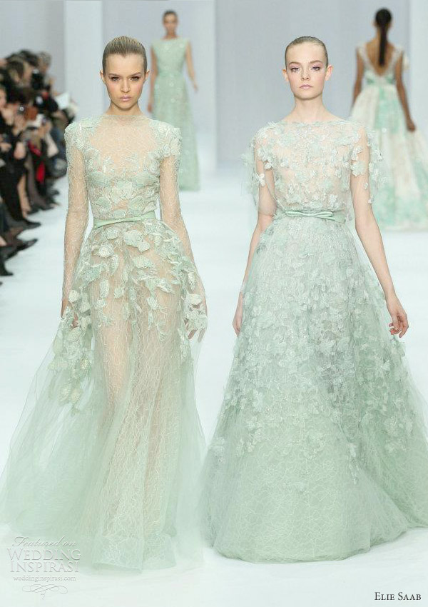 elie saab haute couture spring 2011 - pale seafoam green or mint cream gowns