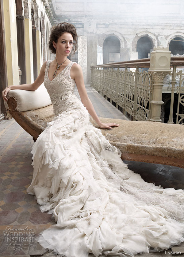 lazaro wedding dresses style 3202 Silk faced satin trumpet wedding dress