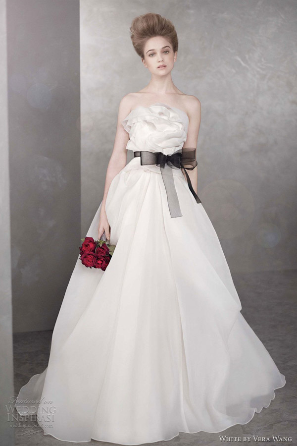 white by vera wang 2012 Floralprint taffeta ball gown with asymmetrically 