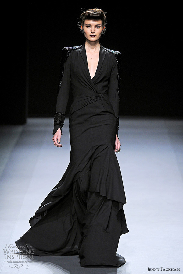  jenny packham fall 2012 black long sleeve dress 