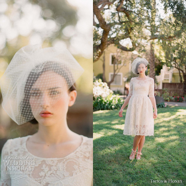 twigs and honey 2012 birdcage veil Hand embellished lace headwrap