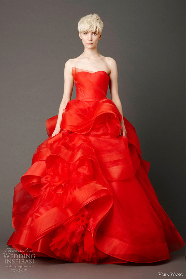 Bold beautiful wedding dresses in delicious shades of red from Vera Wang 