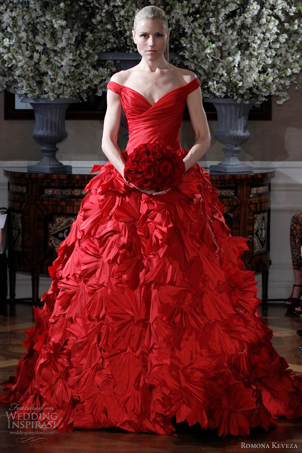 romona keveza couture red wedding dress