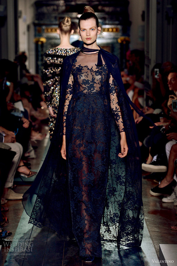valentino fall 2012 couture blue lace gown cape