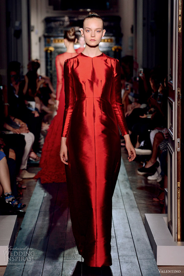 valentino fall 2012 couture red crimson silk gazar long sleeve dress